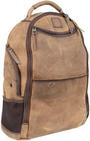 STS Ranchwear Men's Foreman Theo Full-Grain Leather Travel Backpack with Padded Straps - 14" W x 18.5" H x 6"