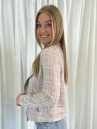 Suede Zip Jacket - Beige Check