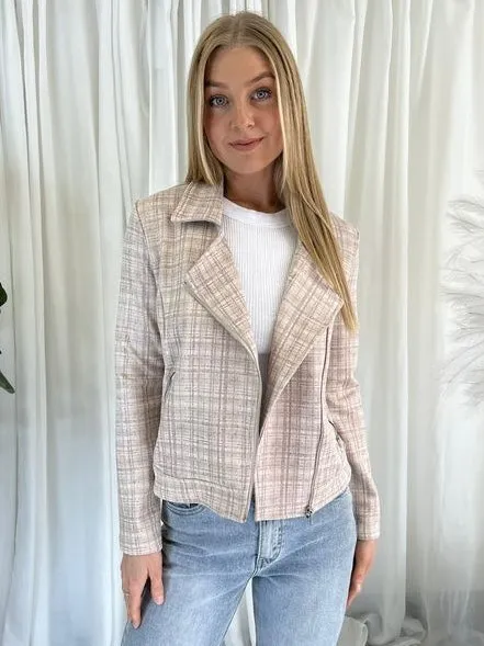 Suede Zip Jacket - Beige Check