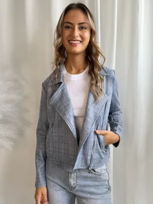 Suede Zip Jacket - Blue Check