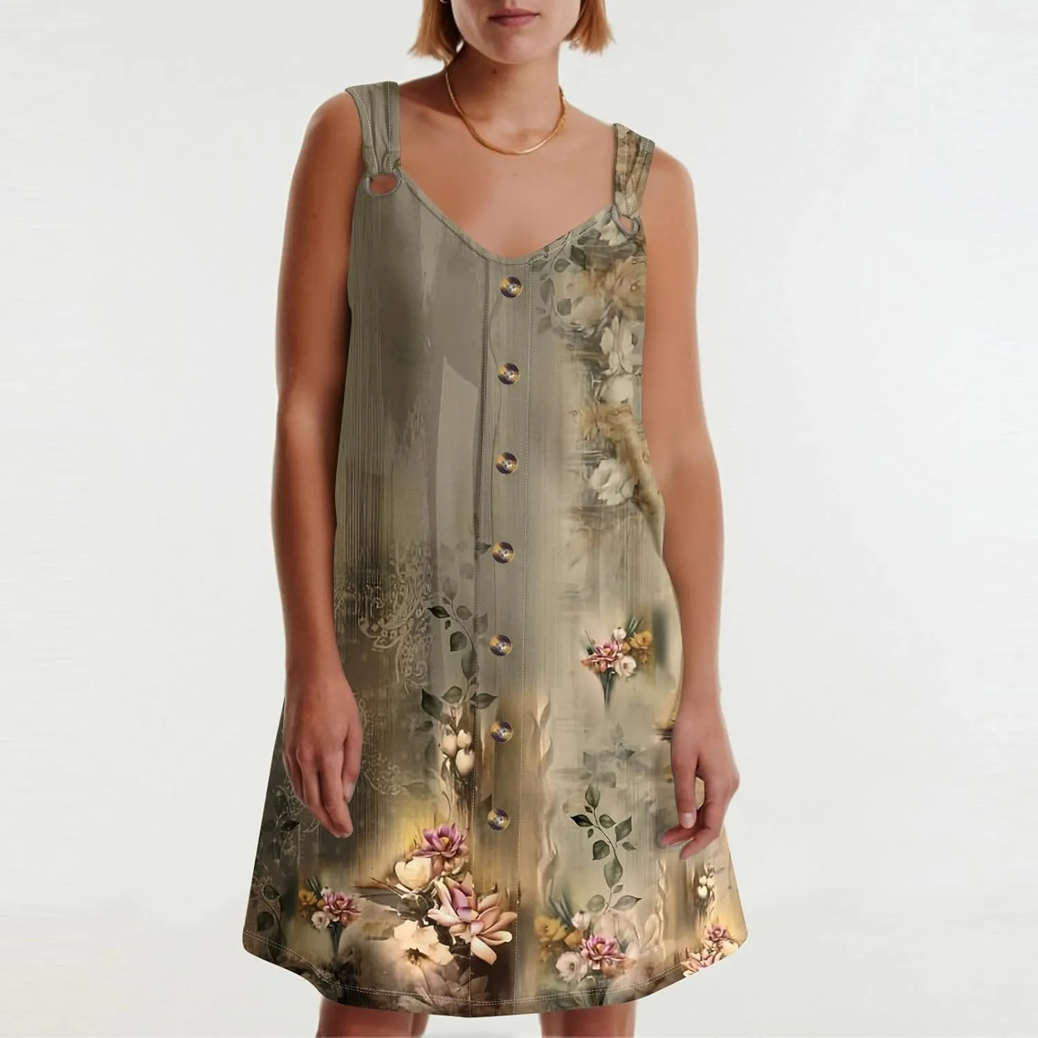 Summer Dresses for Women 2025 Loose Fit Sundress Sleeveless V Neck Beach Vacation Dress Casual Tank Dress with Pockets