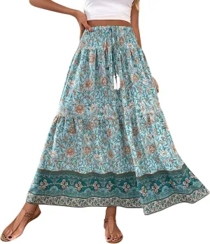 Summer Skirts for Women Boho Casual Elegant Smock Layered Tiered Maxi Skirt High Waisted A Line Flowy Long Skirts