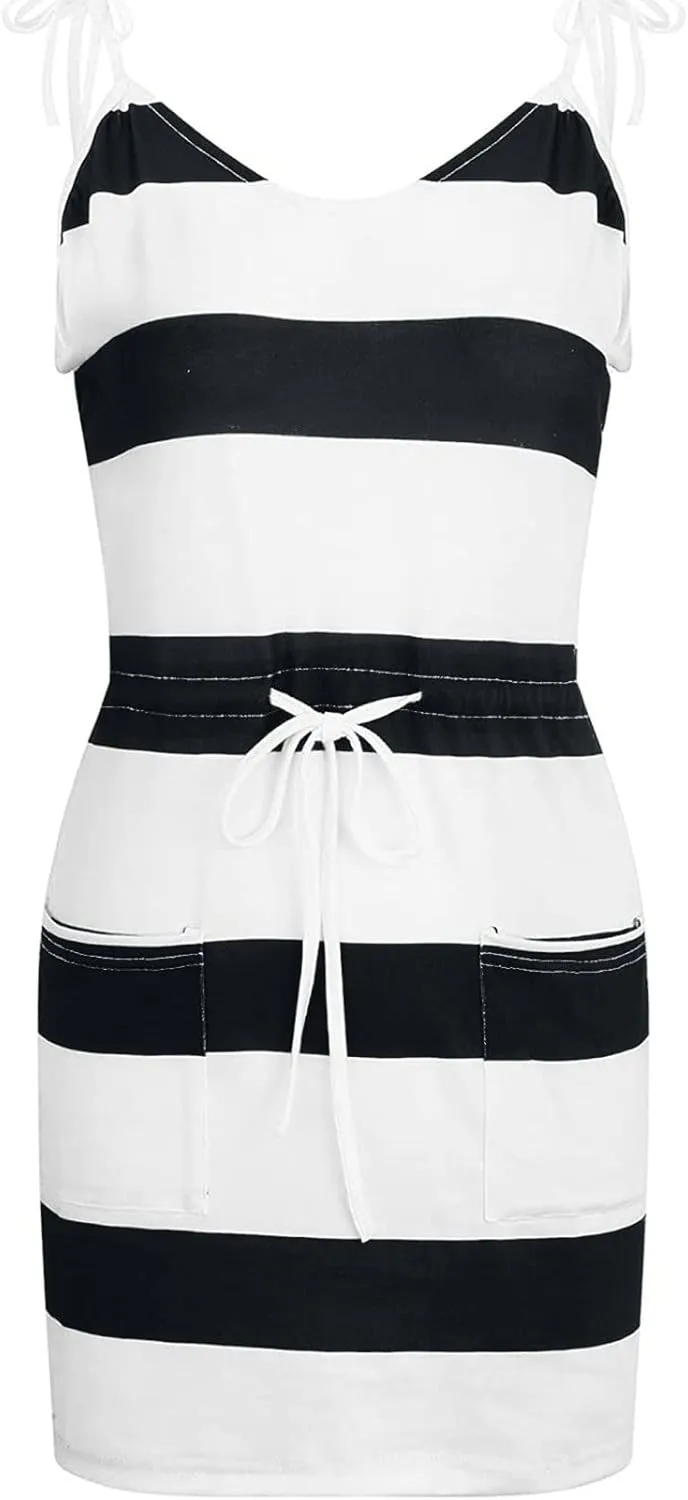 Summer Sundresses Halter Vacation Women Summer Casual Striped Dress Sleeveless Halter Strap Flowy Boho with Pockets