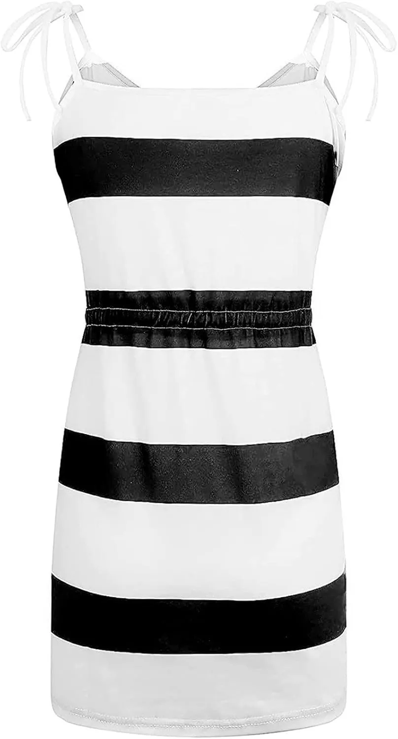 Summer Sundresses Halter Vacation Women Summer Casual Striped Dress Sleeveless Halter Strap Flowy Boho with Pockets