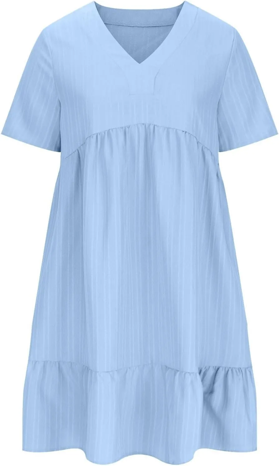 Sun Dresses for Women 2025 Vacation Summer Casual Short Sleeve V Neck Flowy Swing Dress Pleated Ruffle Beach Sundress
