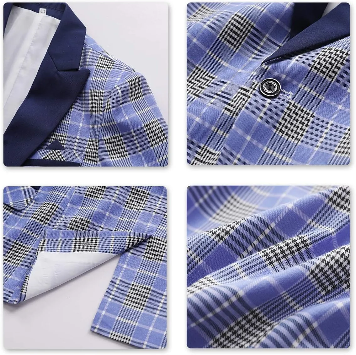 SWOTGdoby Boys Suits 3 Piece Slim Fit Check Plaid Kids Tuxedo Suits for Boys Formal Dress Blazer Jacket Pants Vest Wedding