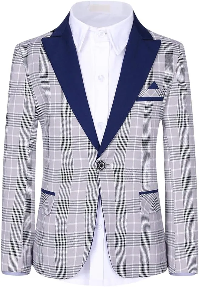 SWOTGdoby Boys Suits 3 Piece Slim Fit Check Plaid Kids Tuxedo Suits for Boys Formal Dress Blazer Jacket Pants Vest Wedding
