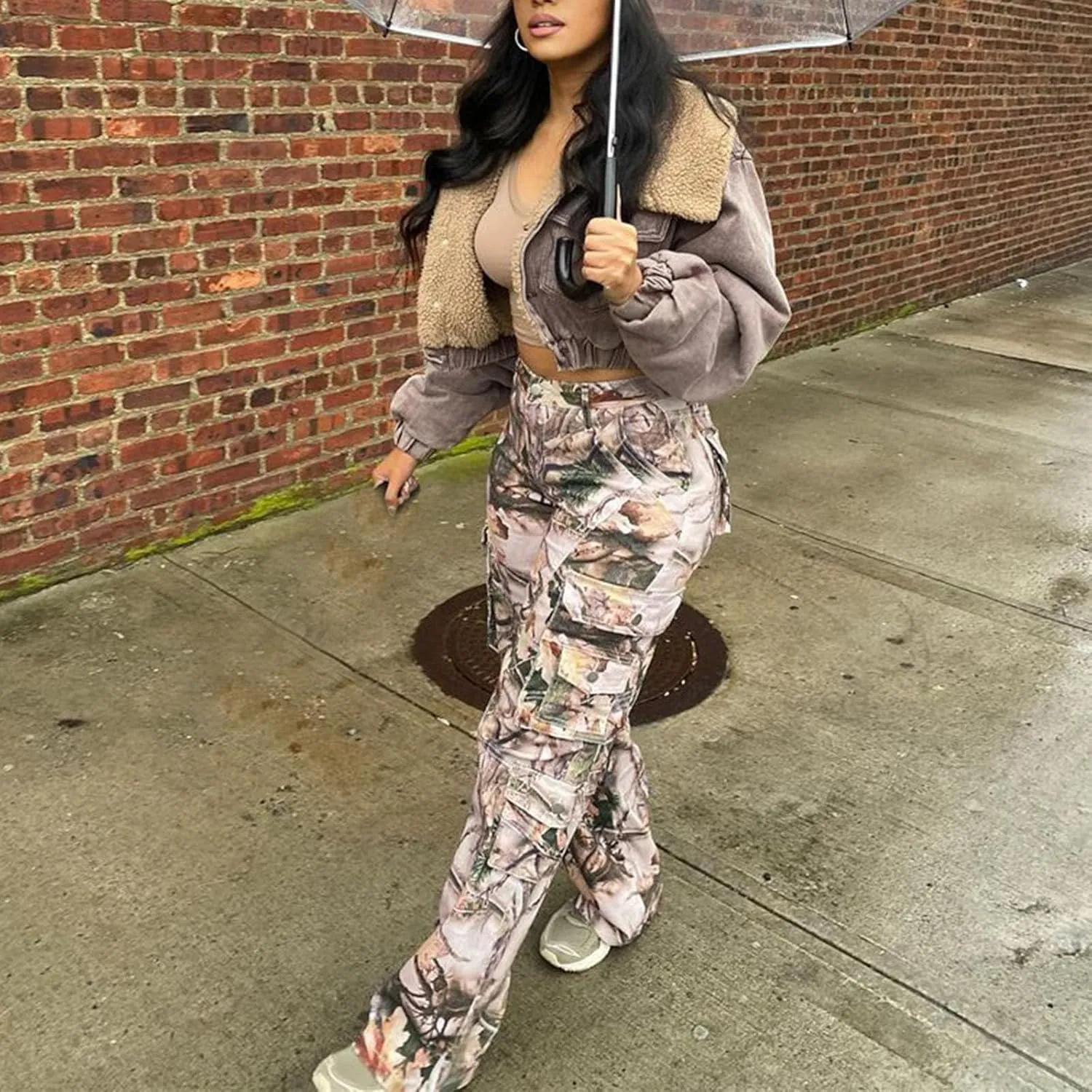 Tactical Hiking Pants for Women Fashion Multicolor Camouflage Cargo Pant High Waist Loose Military Trouser Streetwear