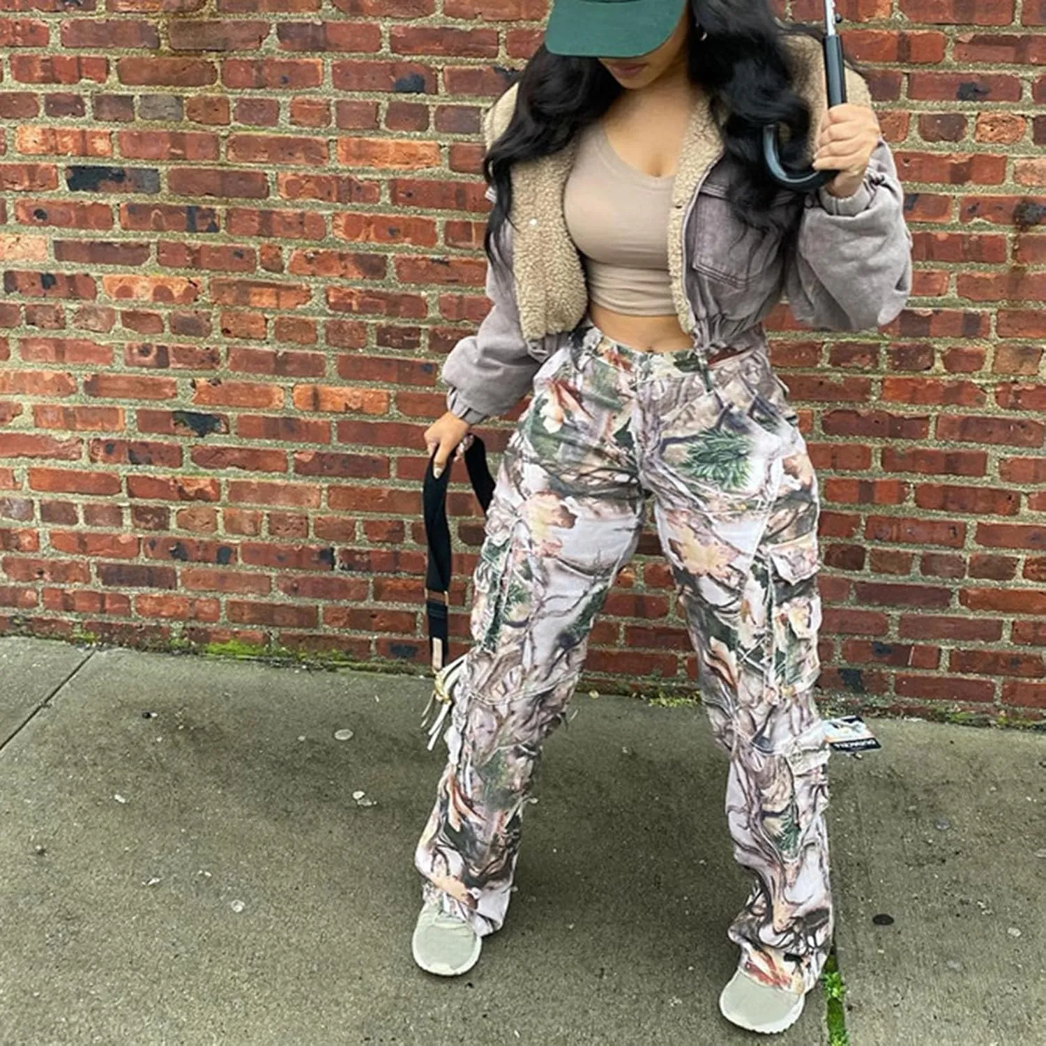 Tactical Hiking Pants for Women Fashion Multicolor Camouflage Cargo Pant High Waist Loose Military Trouser Streetwear