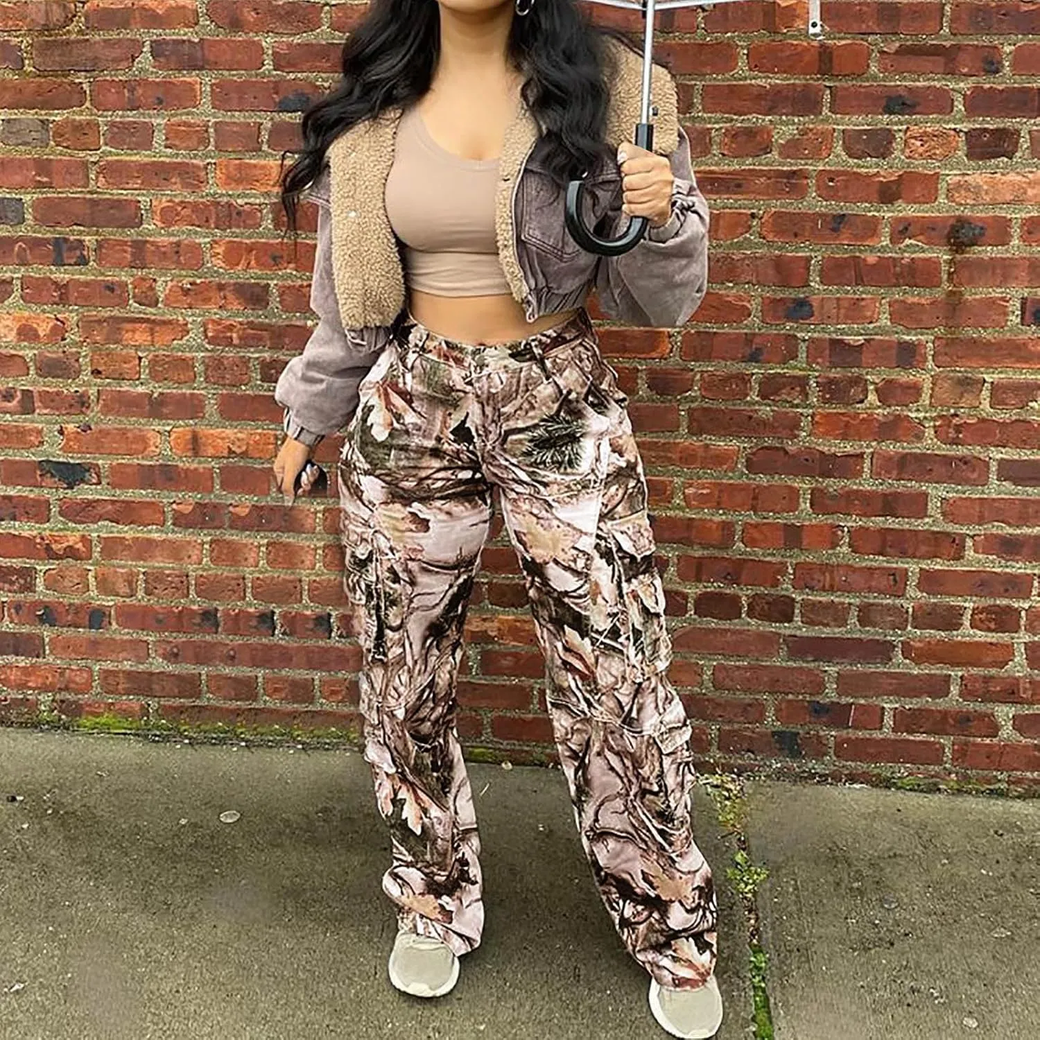 Tactical Hiking Pants for Women Fashion Multicolor Camouflage Cargo Pant High Waist Loose Military Trouser Streetwear