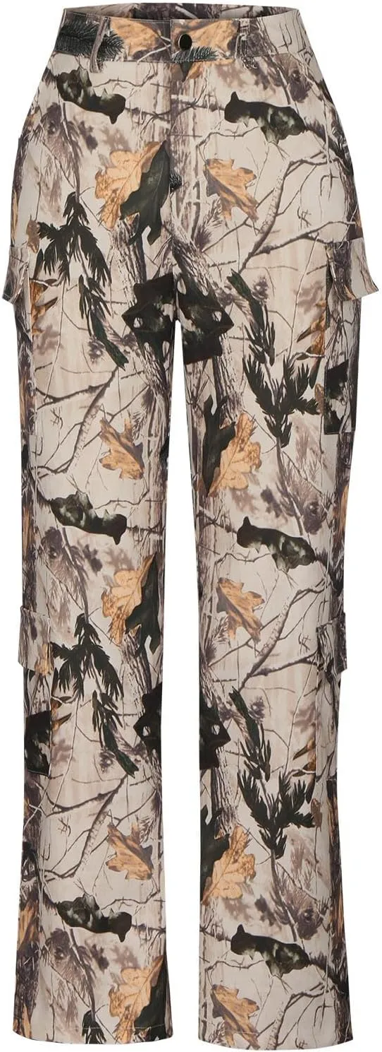 Tactical Hiking Pants for Women Fashion Multicolor Camouflage Cargo Pant High Waist Loose Military Trouser Streetwear