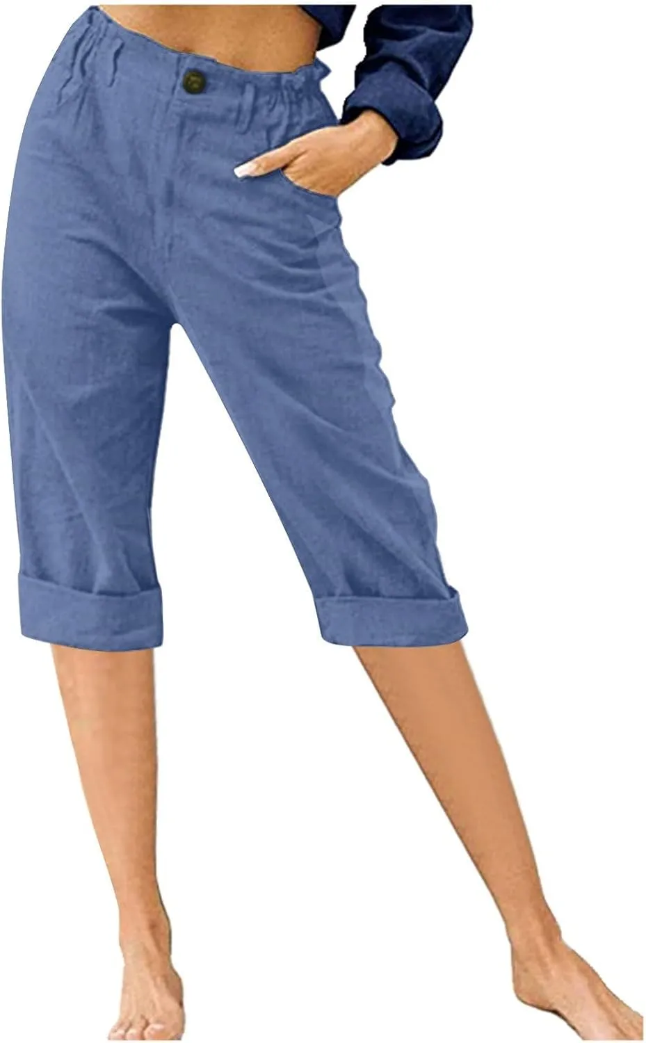 TANGNADE Women Capri Pants for Summer Casual Loose Cotton Linen Capris Comfy Elastic Waist Cropped Trouser Vacation