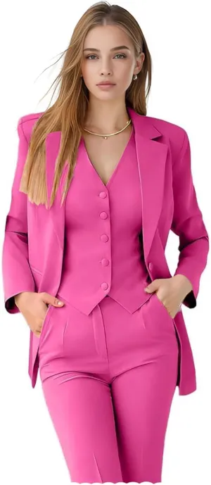 TIANMEI Women Suit 3 Pieces Notch Lapel Business Suits for Women Single Breasted Work Lady Tuxedo Slim Fit Blazer Vest Pants