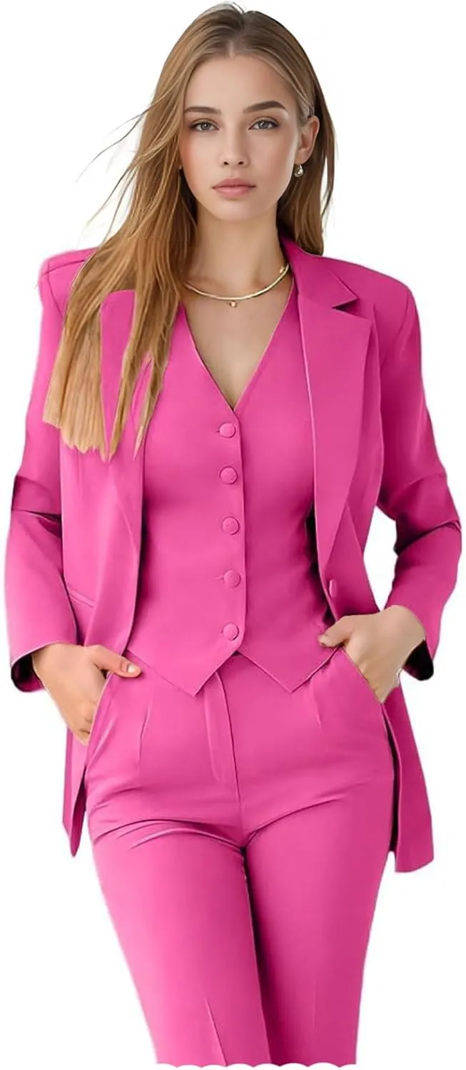 TIANMEI Women Suit 3 Pieces Notch Lapel Business Suits for Women Single Breasted Work Lady Tuxedo Slim Fit Blazer Vest Pants