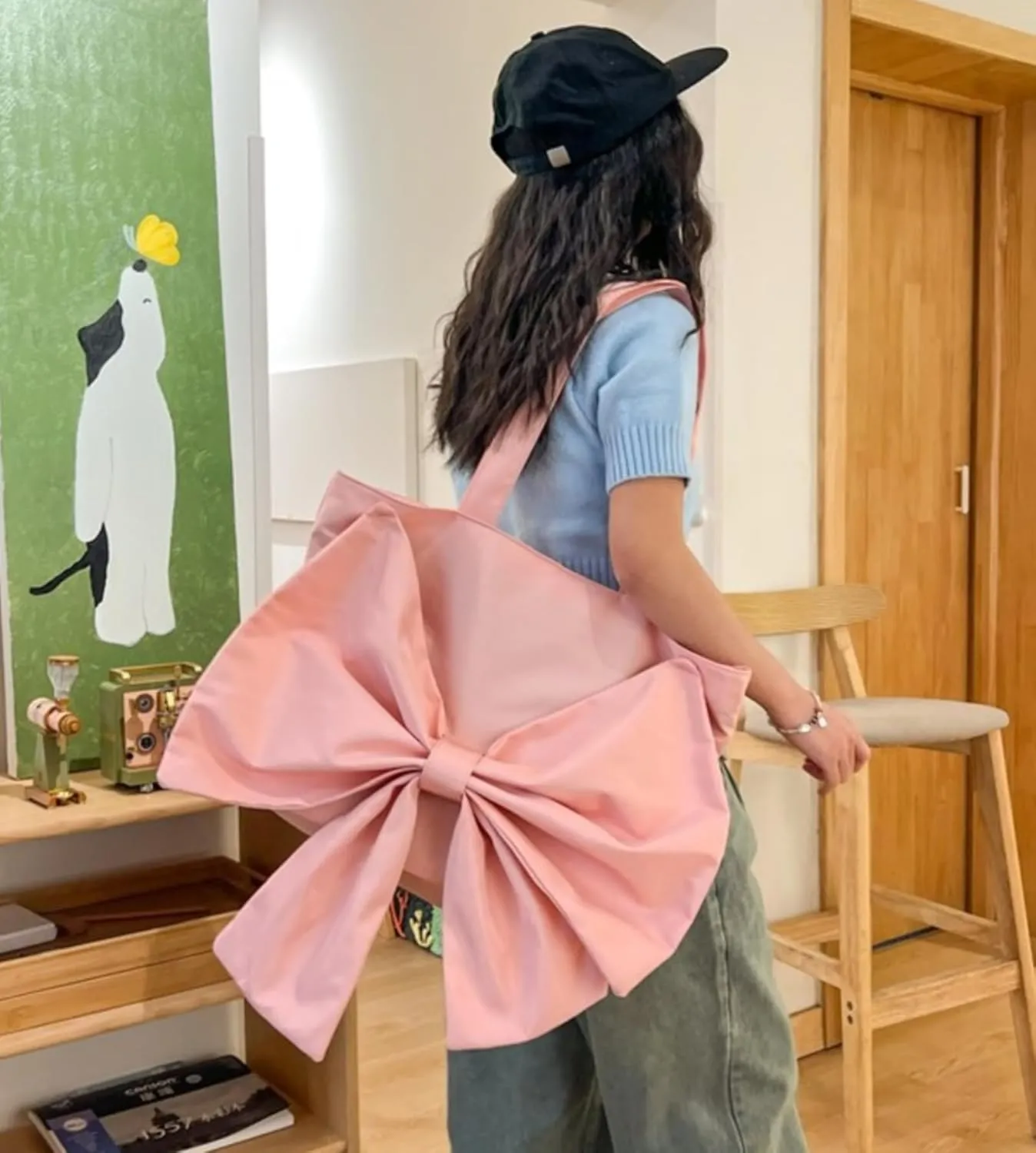 Trendy Bow Large Handbags Purses for Women Y2K Aesthetic Bow Knot Top Handle Bag Hobo Tote Bag,Pink