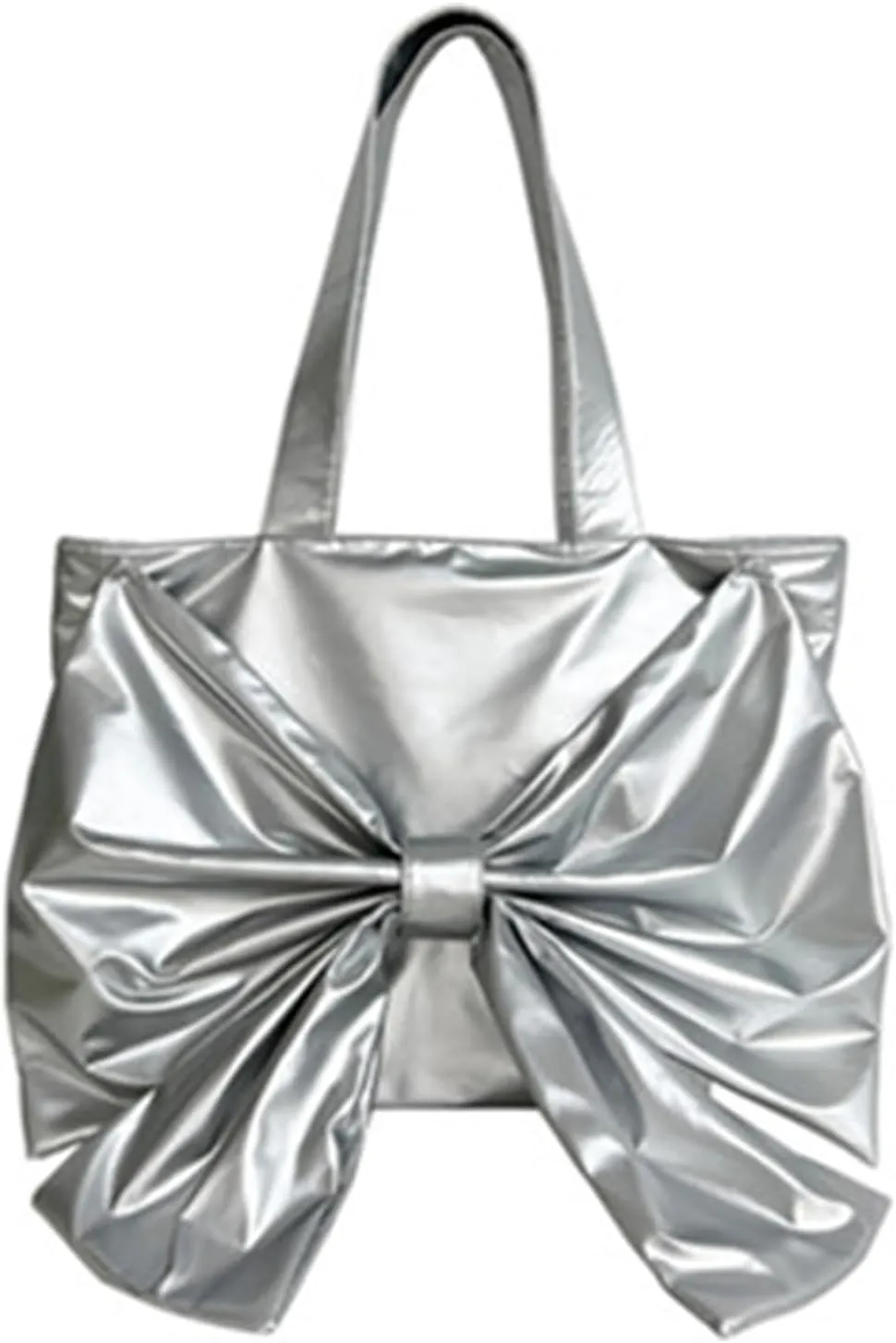 Trendy Bow Large Handbags Purses for Women Y2K Aesthetic Bow Knot Top Handle Bag Hobo Tote Bag,Silver