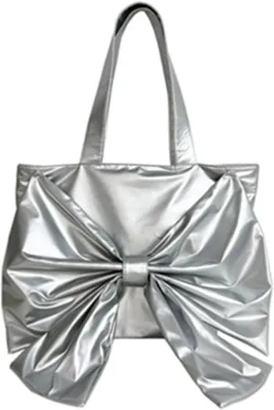 Trendy Bow Large Handbags Purses for Women Y2K Aesthetic Bow Knot Top Handle Bag Hobo Tote Bag,Silver
