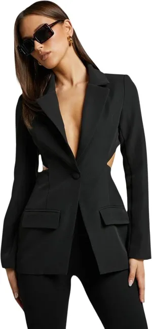 utcoco Women's Y2K Two Piece Set Hollow Out Waist Blazer Jacket Lace Pants Set ClubwearOrder Separately