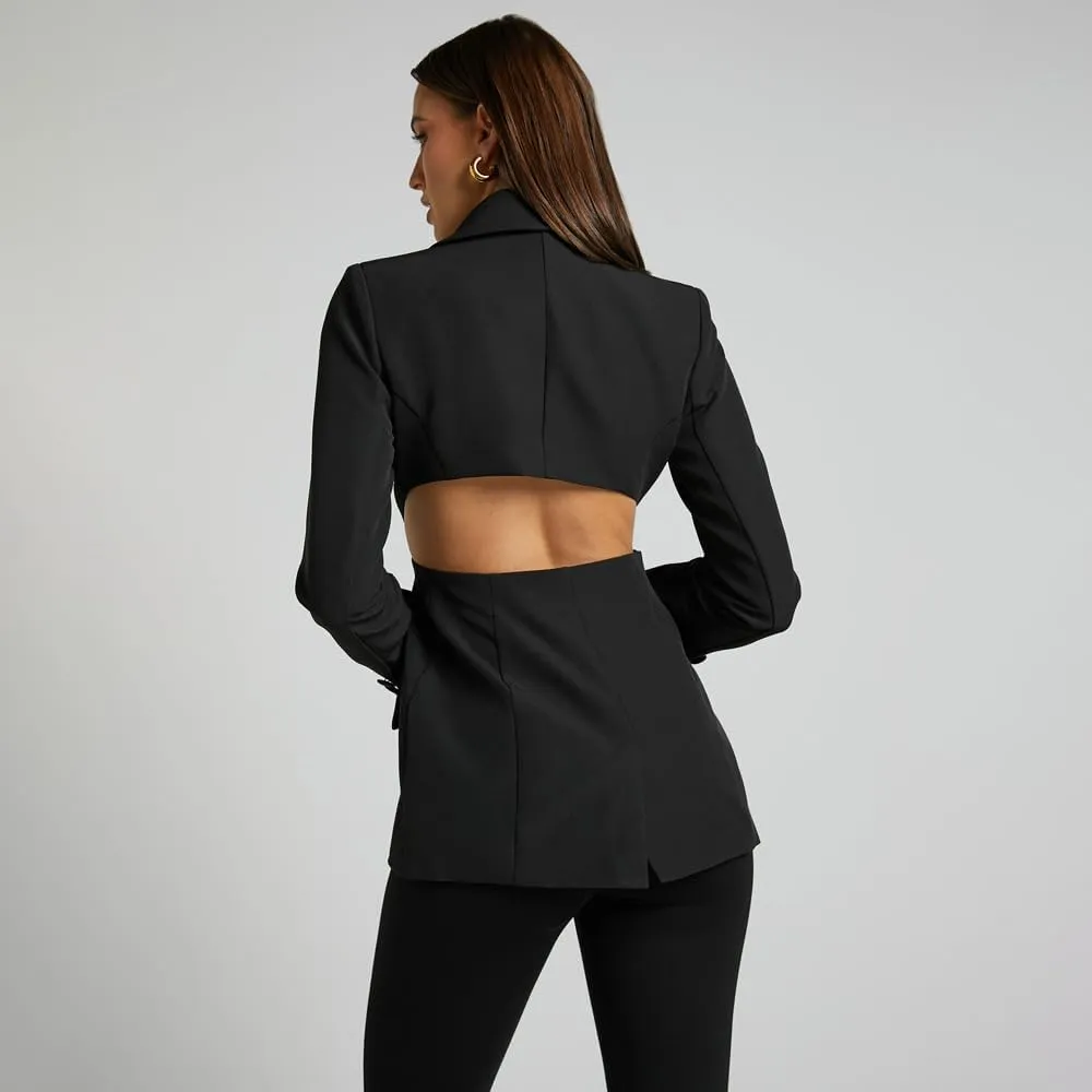 utcoco Women's Y2K Two Piece Set Hollow Out Waist Blazer Jacket Lace Pants Set ClubwearOrder Separately