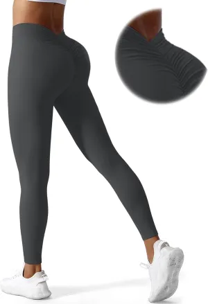 V Back Workout Leggings for Women High Waisted Biker Booty Tights Scrunch Butt Lifting Gym Yoga Pants