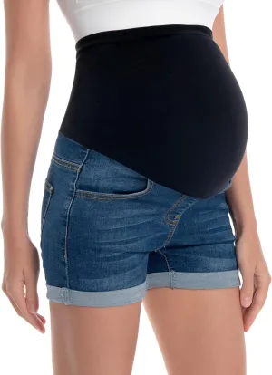 V VOCNI Maternity Denim Shorts Women's Summer High Waist Distressed Cuffed Hem Casual Denim Jeans Short