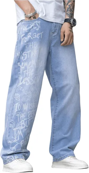 Verdusa Men's Wide Leg Denim Pants Casual Loose Fit Long Jeans with Pockets