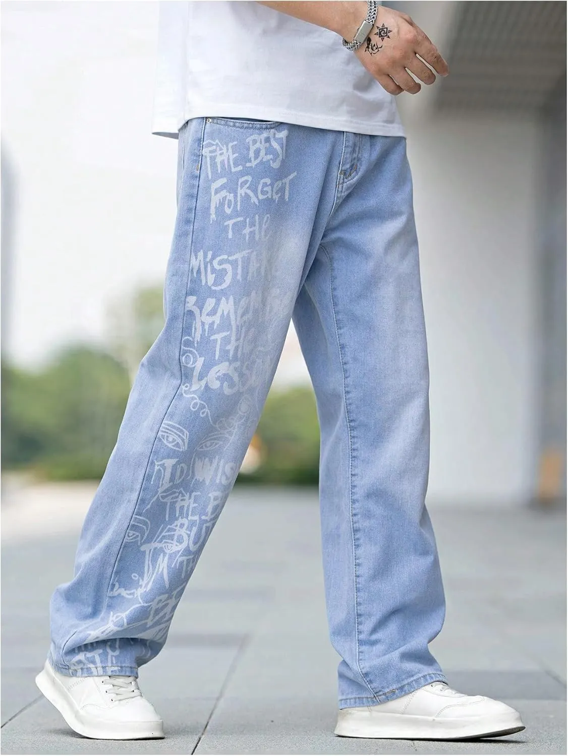 Verdusa Men's Wide Leg Denim Pants Casual Loose Fit Long Jeans with Pockets