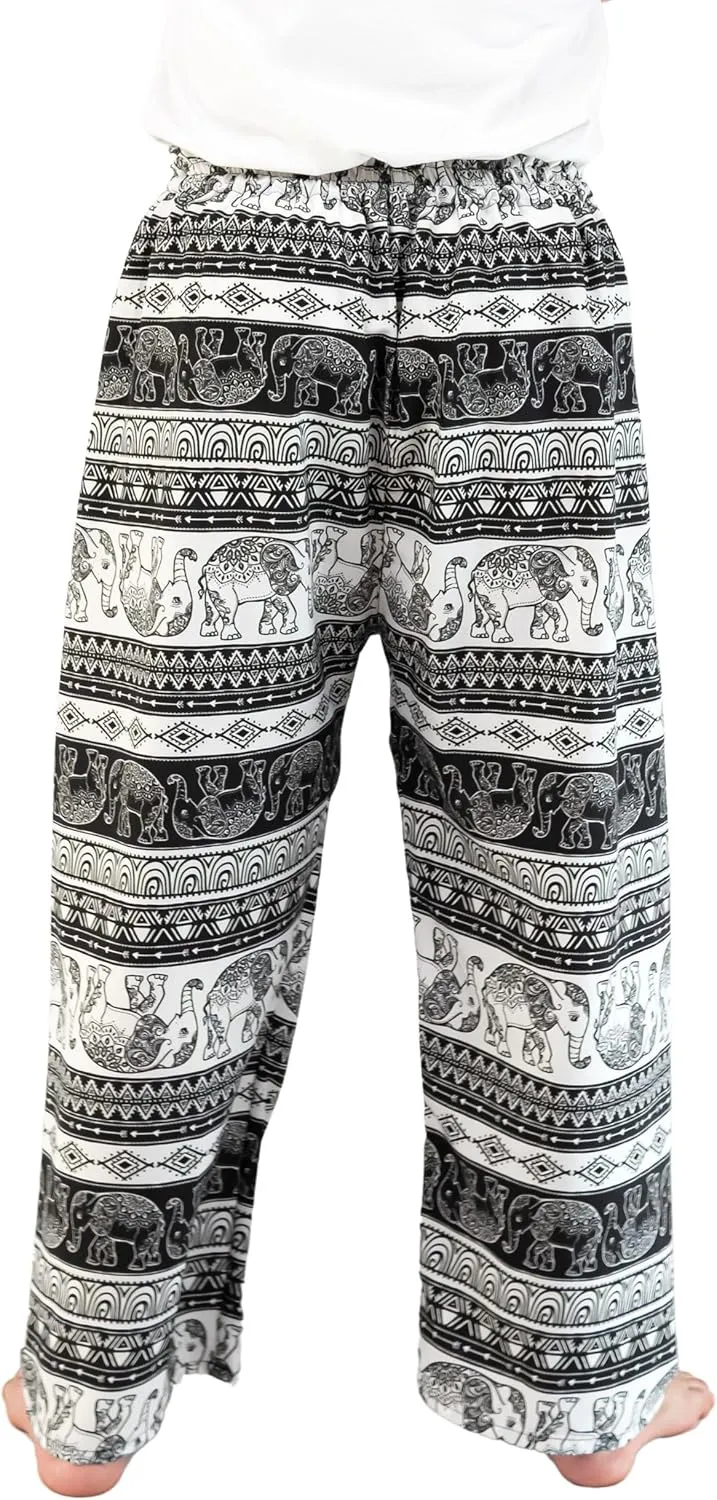 VIENG PING, Casual Bohemian Hippies Elephant Drawstring Pants with Pockets Premium Italian Silk Trousers for Men & Women