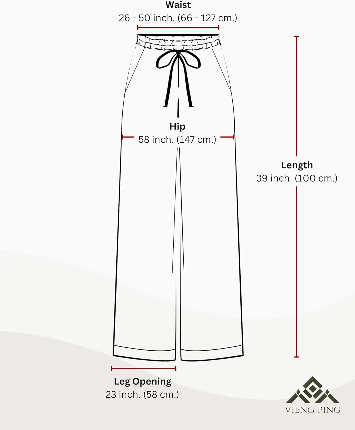 VIENG PING, Casual Bohemian Hippies Elephant Drawstring Pants with Pockets Premium Italian Silk Trousers for Men & Women