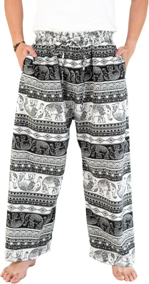VIENG PING, Casual Bohemian Hippies Elephant Drawstring Pants with Pockets Premium Italian Silk Trousers for Men & Women