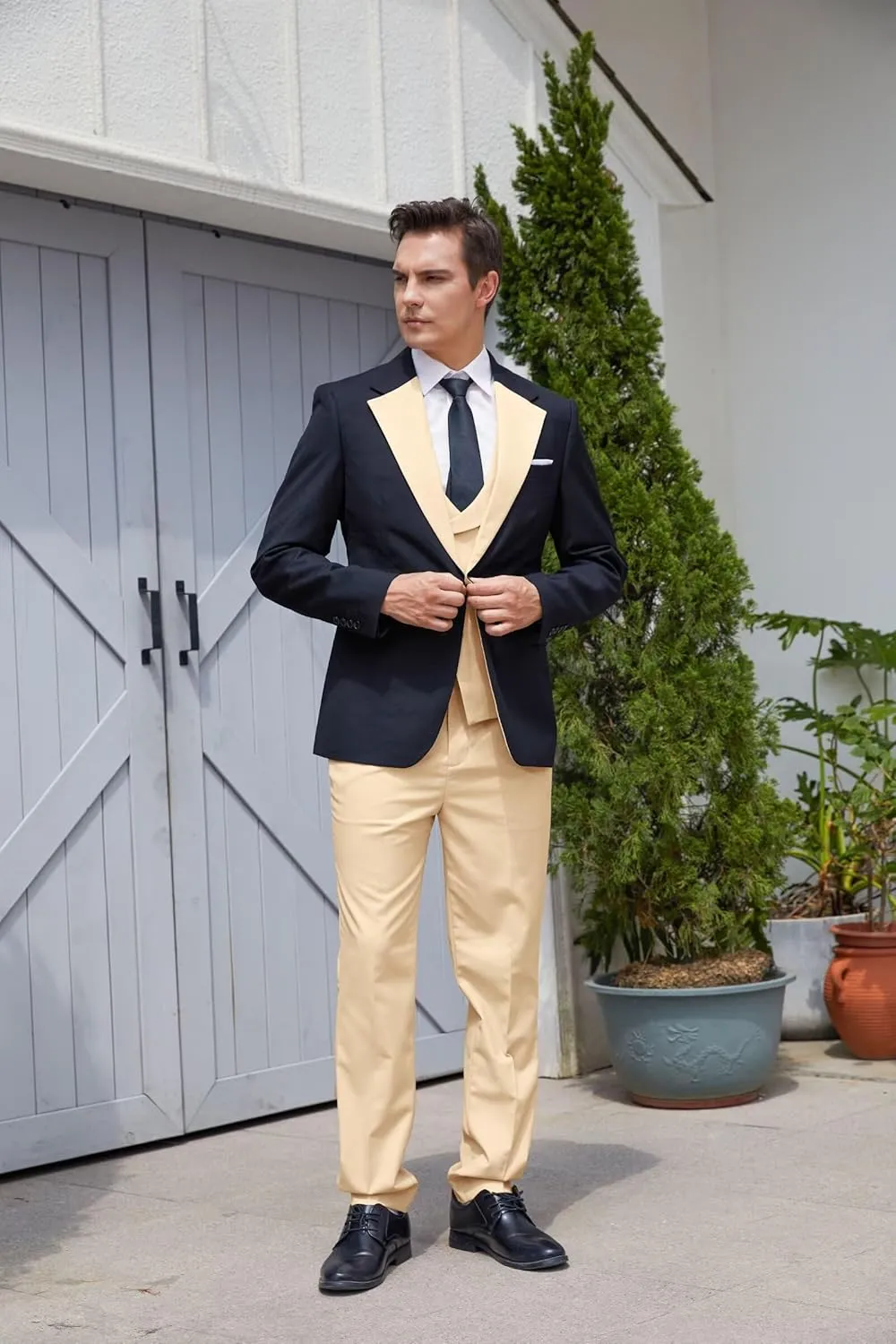 Wangyue 3 Piece Mens Tuxedo Suit Slim Fit Suits for Men Double Breasted Wedding Prom Tuxedos Blazer Vest Pants Sets 2025