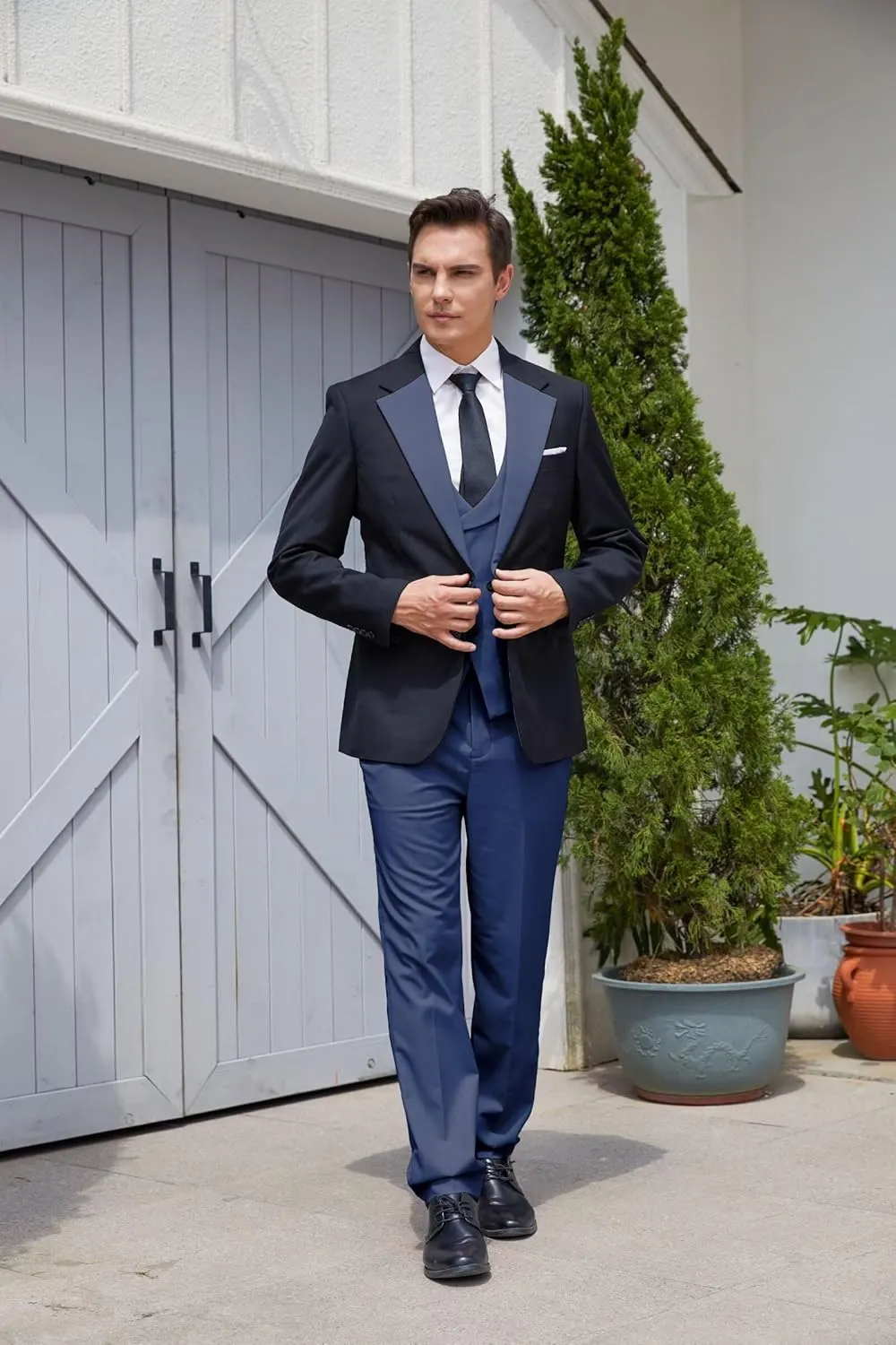 Wangyue 3 Piece Mens Tuxedo Suit Slim Fit Suits for Men Double Breasted Wedding Prom Tuxedos Blazer Vest Pants Sets 2025