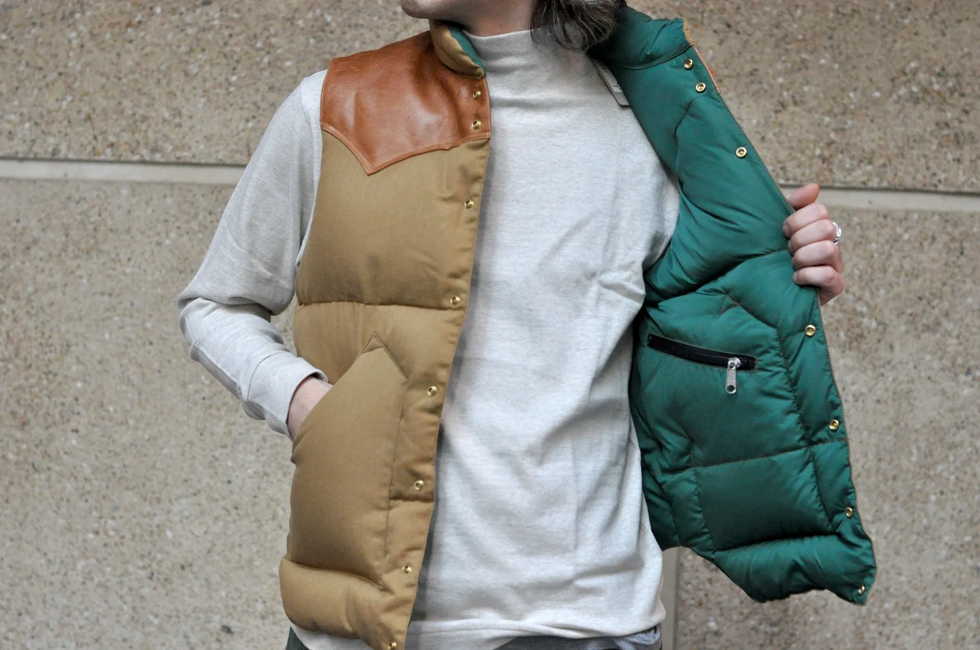 Warehouse X Rocky Mountain Yarn-Dyed Dobby Down Vest (Brown)