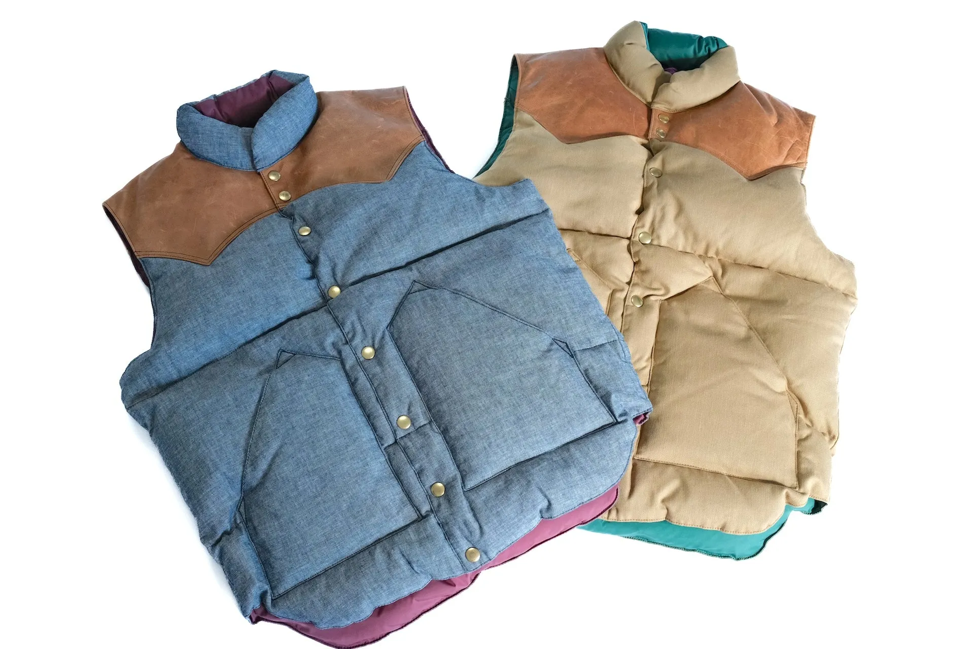 Warehouse X Rocky Mountain Yarn-Dyed Dobby Down Vest (Brown)