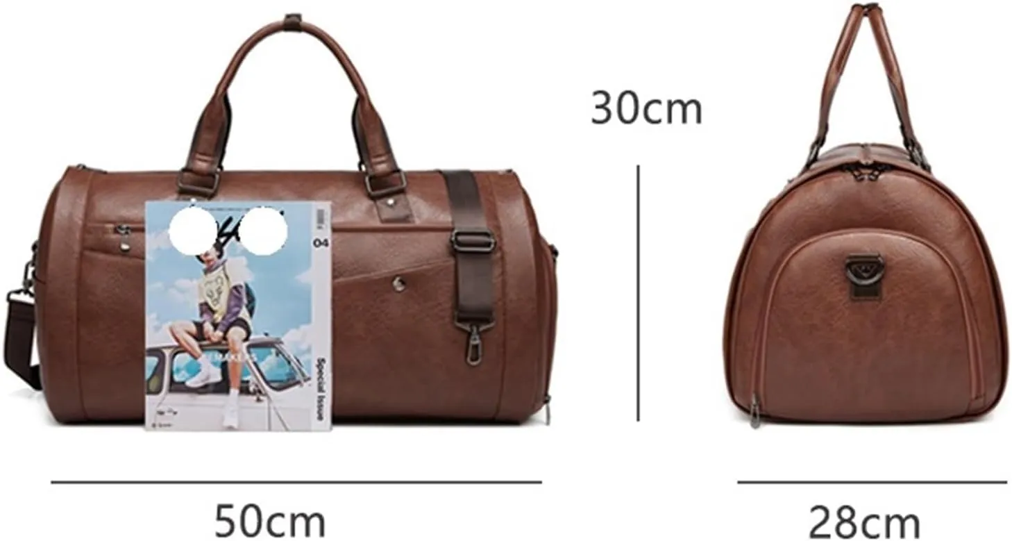 Weekender Travel Bag Convertible Garment Bag,19in Leatheret Waterproof Travel Duffel Bag with Shoe Compartment Sport Gym Bag