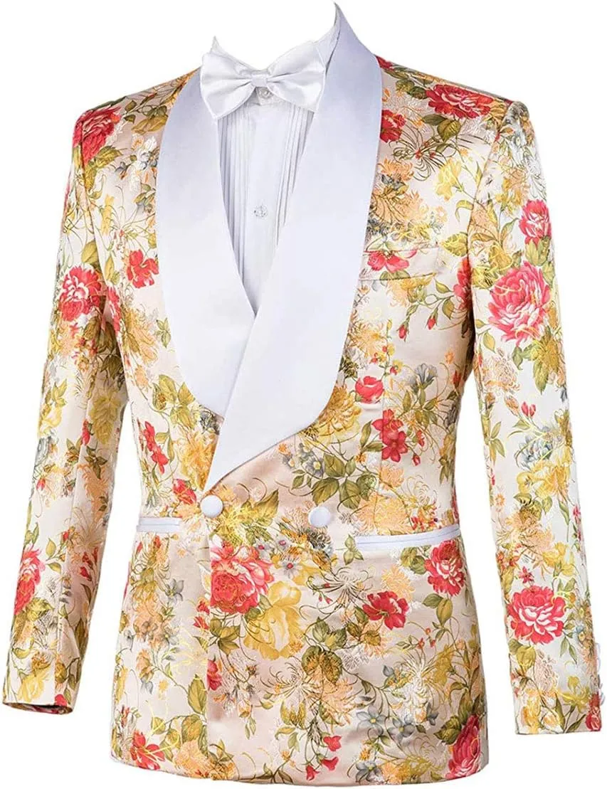 Wemaliyzd Men's 2 Piece Slim Fit Suit Shawl Lapel Floral Homecoming Party Blazer Pants
