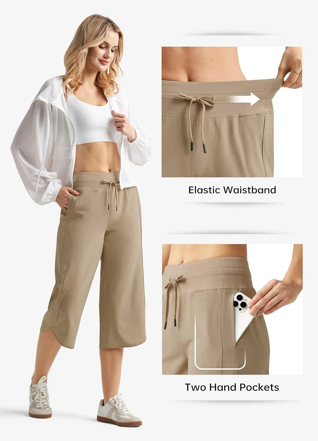 Willit Women's Capri Athletic Hiking Wide Leg Quick Dry Capri Pants Casual Lightweight Summer Cropped Pants