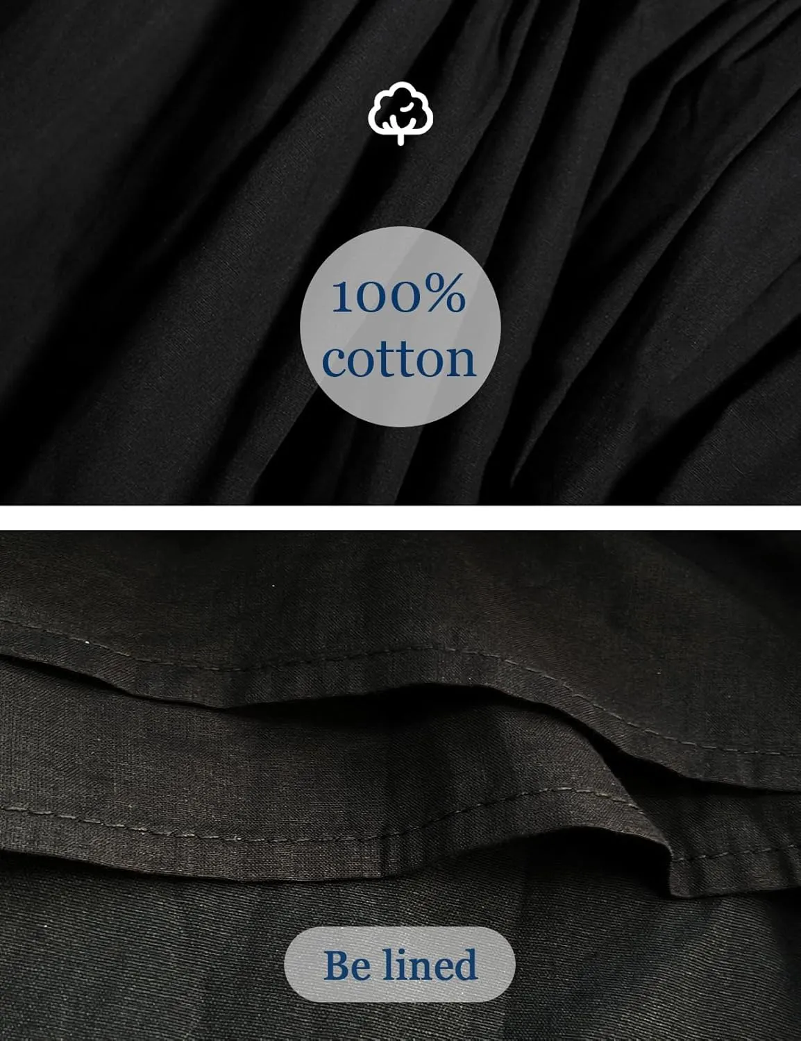 Women Long Skirt 100% Cotton with Elastic Waist A-Line Vintage Pleated Midi Skirt with 2 Pockets