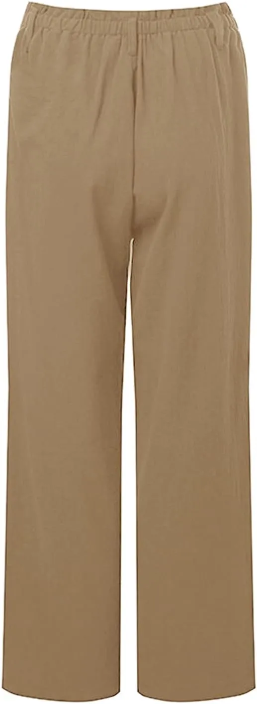 Women Pants Solid Color Straight Trousers Slim Fit High Waist Long Pants with Pockets