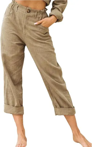 Women Pants Solid Color Straight Trousers Slim Fit High Waist Long Pants with Pockets