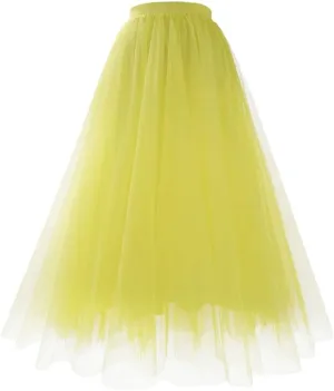 Women Pleated Skirts High Waist Floor-Length Tulle Mesh Party Casual Long Skirt