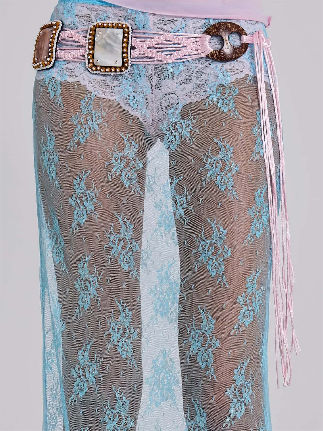 Women Sexy Lace Sheer Maxi Skirt Y2k Floral Lace Mesh Beach Cover-up Long Skirts Fairy Aesthetic Coquette Streetwear