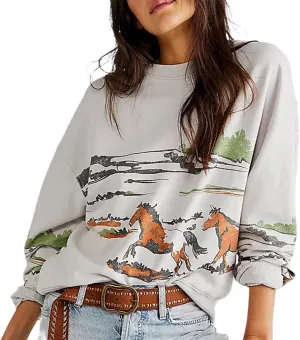 Women Star Striped Graphic Sweatshirt Long Sleeve Crew Neck Oversized Hoodie Casual Drop Shoulder Pullover Jacket