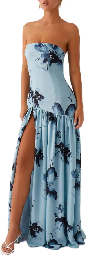Women Y2k Floral Ptint Mesh Tube Top Dress Sexy Backless High Slit Maxi Dresses Strapless Summer Beach Sundress