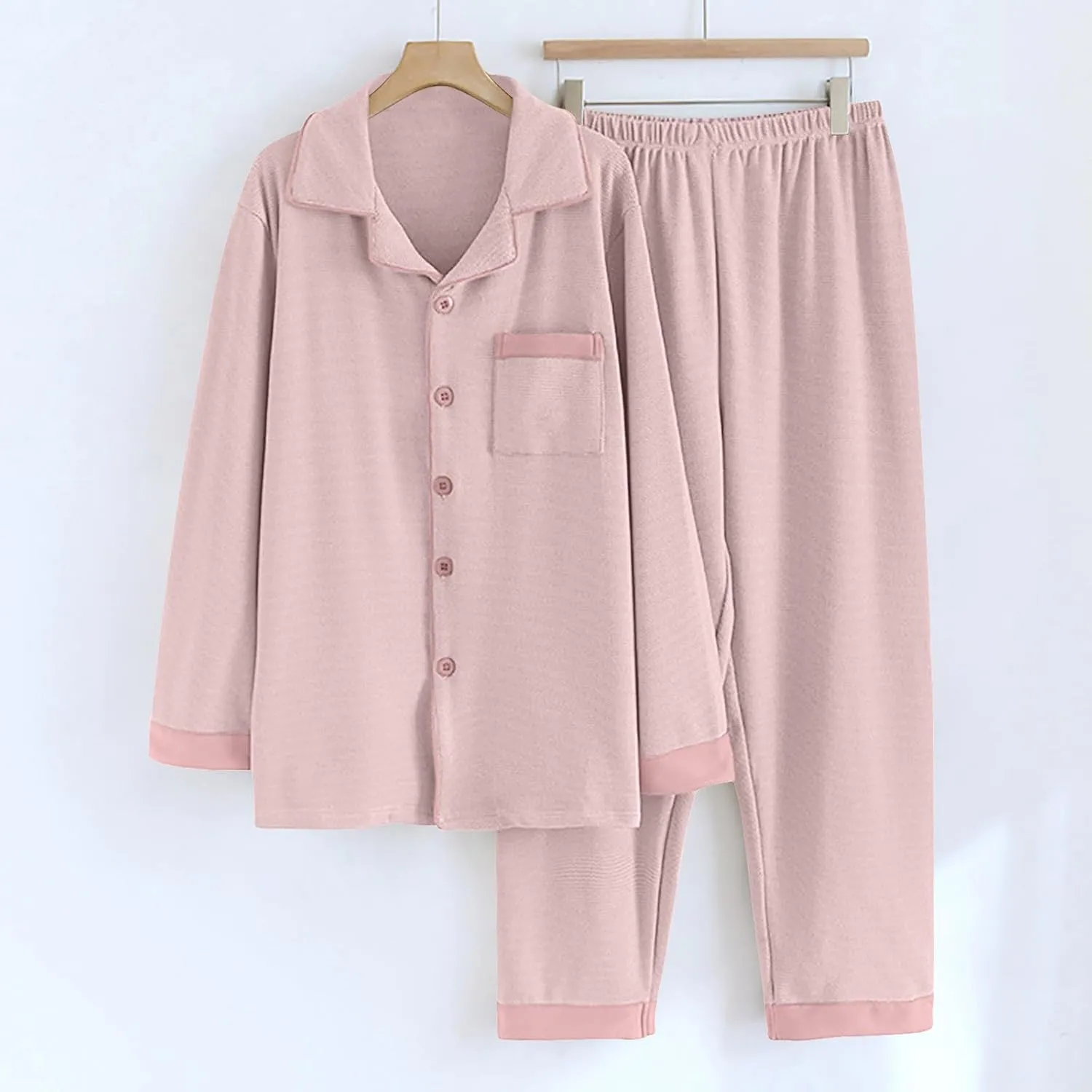 Womens 2 Piece Pajama Set Long Sleeve Button Down Top and Pant Sleepwear Loungewear Slouchy Notch Collar Soft Pjs Set
