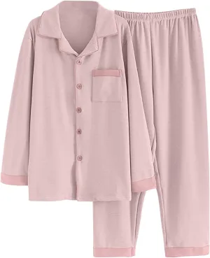 Womens 2 Piece Pajama Set Long Sleeve Button Down Top and Pant Sleepwear Loungewear Slouchy Notch Collar Soft Pjs Set