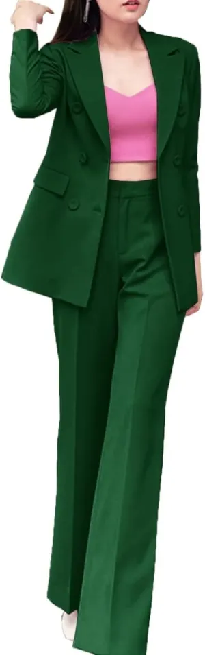 Women's 2 Pieces Office Suit Set Double Breasted Long Sleeve Blazer Jacket and Pants