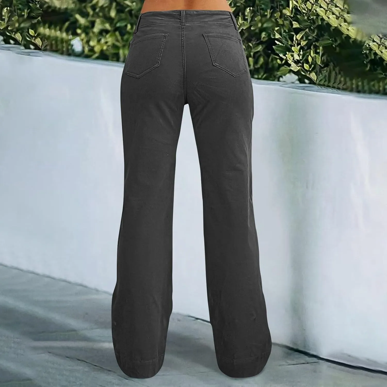Womens Casual Stretch Twill Pants Classic Straight Fit Chino Pant High Waisted Work Outdoor Flare Pants with Pockets