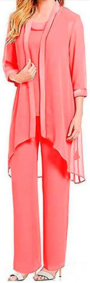 Women's Chiffon Pants Suits 3 PC Mother's Outfit Suits for Wedding Plus Size Evening Gowns Dress Suit
