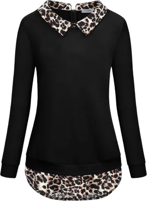 Women's Classy Lapel Collar Long Sleeve Curved Hem Tunic Sweatshirt